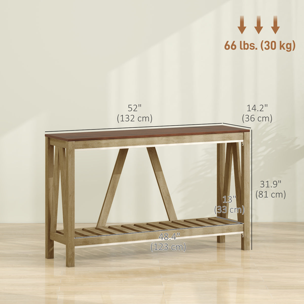 52" Console Table, Farmhouse Narrow Entryway Table with Storage Shelf – view 2