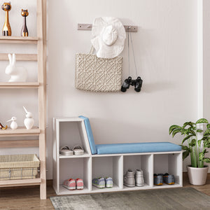Multi-Purpose Bookshelf with 5 Cubes, 5-Cubby Bookcase with Cushioned Reading Nook and Storage Shelves, Blue – view 7