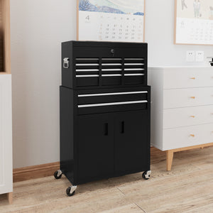 6-Drawer Rolling Tool Chest, 2 in 1 Lockable Storage Cabinet with Hooks, Metal Tool Box for Garage – view 7