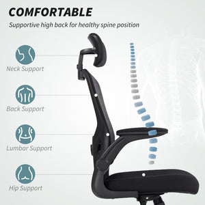 Ergonomic Office Chair, Mesh Desk Chair with Adjustable Headrest, Lumbar Support and Height – view 3