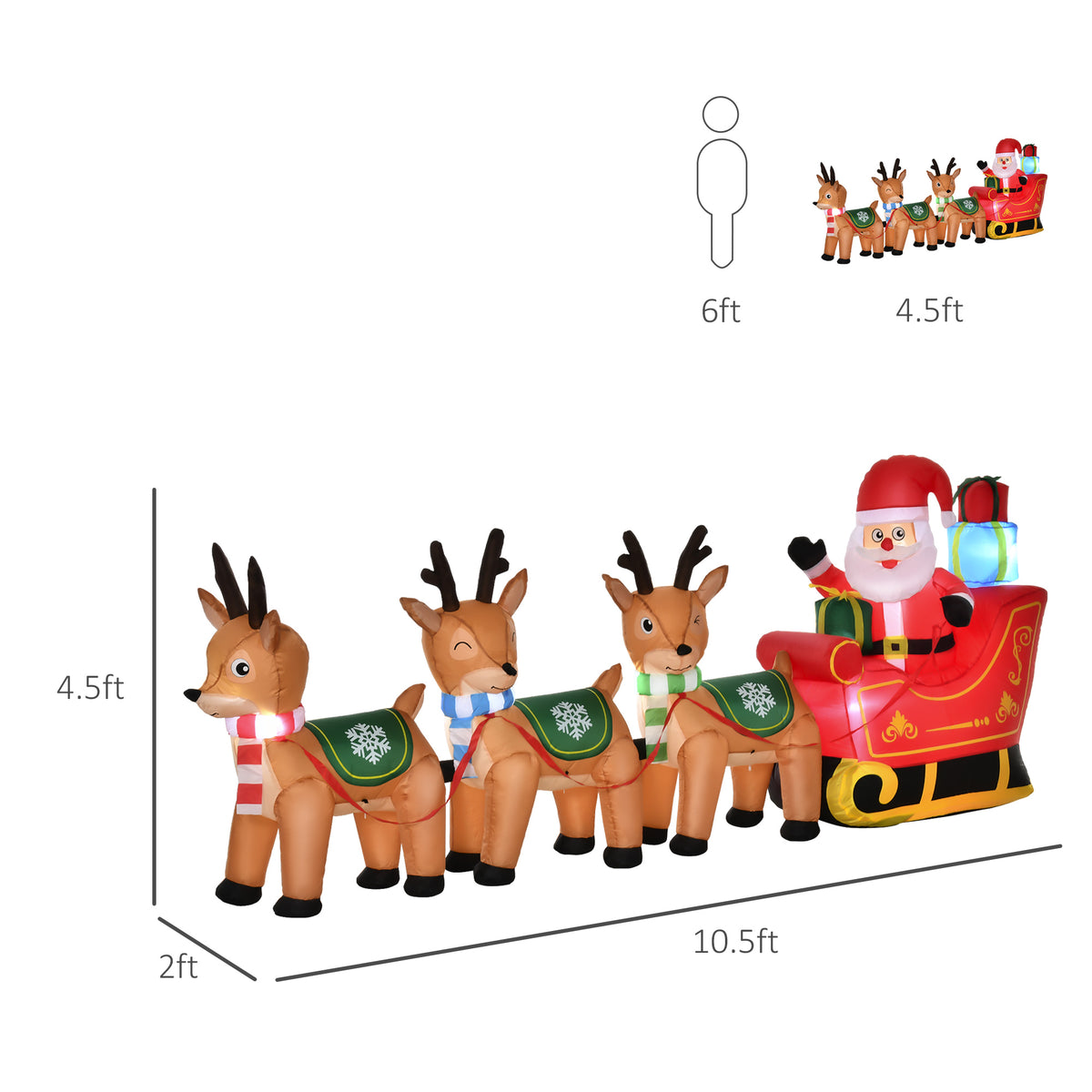 4.5ft Christmas Decoration with Santa Claus on Sleigh and 3 Deer Inflatable Santa Decor Built-in LED Lights Blow UP Decoration for Holiday Yard