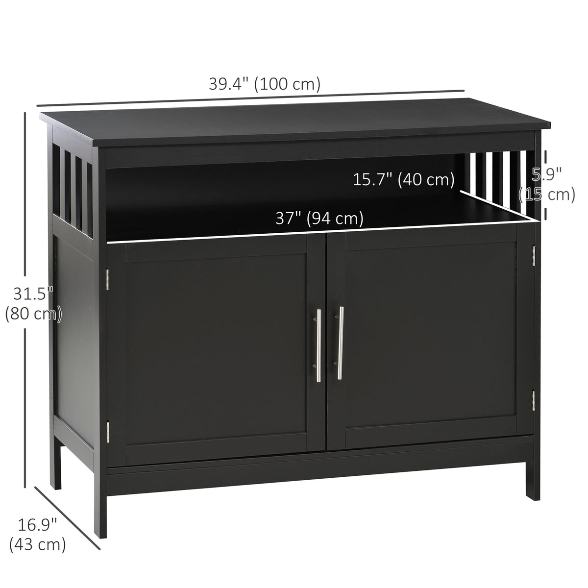Kitchen Sideboard, Buffet Cabinet, Wooden Storage Console Table with 2-Level Cabinet and Open Shelf, Black – view 2