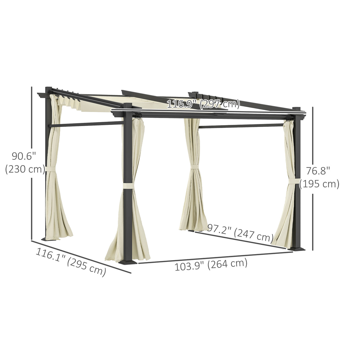 Metal Pergola with Sliding Roof Canopy, Retractable Pergola Canopy, 10' x 10', Beige – view 2
