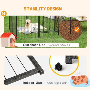 Heavy Duty Dog Playpen, 16 Panels Pet Playpen Dog Fence, Portable Puppy Exercise Pen, with 2 Doors Locking Latch, Outdoor or Indoor Use 23.5" Height