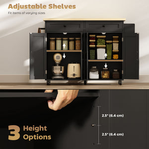 Kitchen Island with Storage, Rolling Kitchen Cart with Charging Station, Drop Leaf, Spice Rack, Towel Rack, Drawers