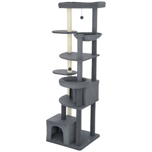 79" Extra Tall Cat Tree with Scratching Posts, Perches, Caves, Hammock, Pompoms, for 2-3 Indoor Cats, Dark Grey