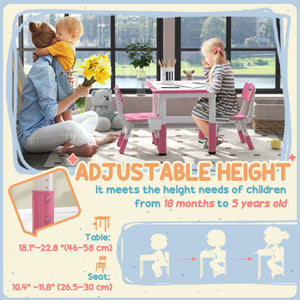 Qaba 3 Pieces Toddler Table and Chair Set, Height Adjustable Kids Table and Chair Set w/ Storage, for Playroom