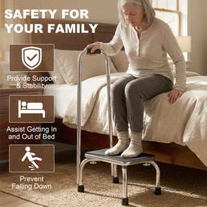 Step Stool with Handle for Adults and Seniors, Heavy Duty Metal Foot Step Stool for Elderly, Portable Stool with Anti-slip Design