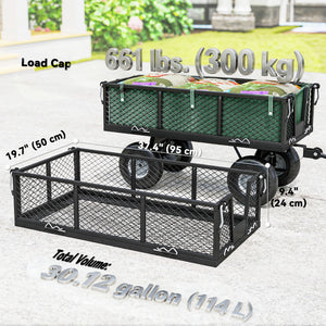 Steel Garden Cart, Utility Wagon Cart with Removable Liner, Quick-Release Sides, 10" Wheels, 660lbs Capacity