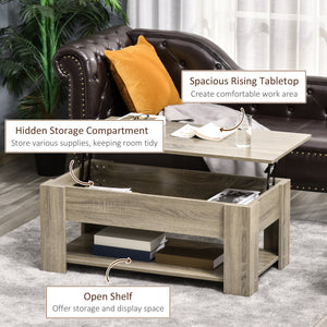Lift Top Coffee Table with Hidden Storage Compartment and Open Shelf, Center Table for Living Room, Grey – view 4