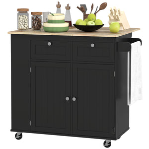Kitchen Island with Power Outlet and Drop Leaf, Rolling Kitchen Cart with 2 Drawers and Adjustable Shelves
