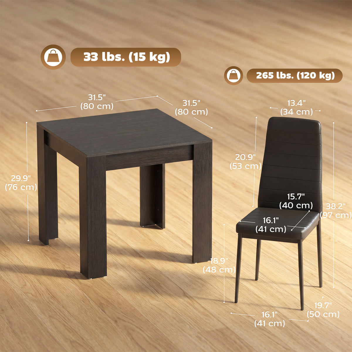 Dining Table Set for 2, Square Kitchen Table and Chairs – view 2