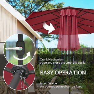 174" Double-Sided Sun Umbrella Garden Parasol Patio Sun Shade Outdoor with LED Solar Light, Khaki – view 26