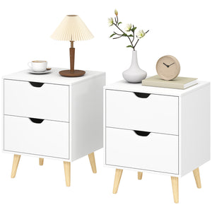 Modern Bedside Table, Nightstand with 2 Drawers and Pine Wood Legs for Bedroom, Living Room, White – view 22