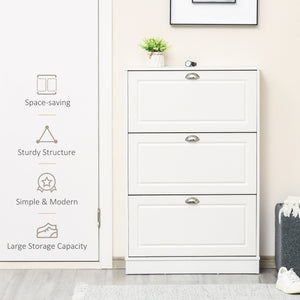 Shoe Cabinet with 3 Flip Drawers, Narrow Shoe Storage Cabinet, Holds 12 Pairs for Entryway, Hallway, White
