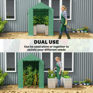 Greenhouse with Raised Garden Bed, Galvanized Metal Planter Box with PE Cover, Roll Up Door – view 3