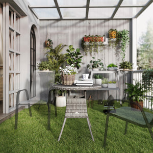 27.5" Outdoor Wicker Dining Table, PE Rattan Patio Furniture with Wood-plastic Composite Top, Grey – view 6