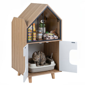 Cat Litter Box Enclosure with Shelf and 2 Doors Wooden House-Shaped for IndoorNatural view 4