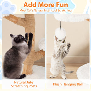 Cat Tree Solid Pear Wood with Perch and Natural Jute Scratching Posts-White view 8