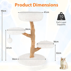 Cat Tree Solid Pear Wood with Perch and Natural Jute Scratching Posts-White view 5