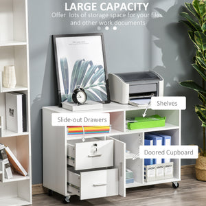Lateral Filing Cabinet, Printer Stand Home Office Mobile File Cabinet with Wheels, Lockable Drawer, Black