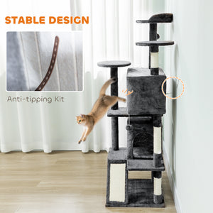 54" Cat Tree, Multi-Level Cat Tower with Scratching Posts, Cat Condos, Bed, Platforms, Ramp, Toy Ball, Beige – view 55