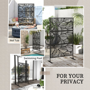 6.5FT Decorative Outdoor Divider, Metal Privacy Screen with Stand, Leaf Style, Black