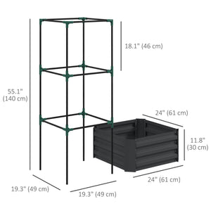 Galvanized Planter Box, Outdoor Raised Garden Bed with 3-Tier Trellis Tomato Cage for Climbing Vines – view 9