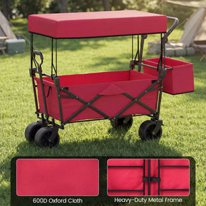 Collapsible Wagon with Removable Canopy and Detachable Storage Bag-Red view 5