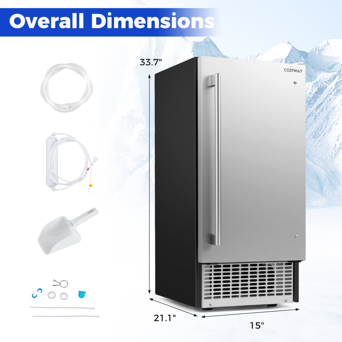 Commercial Ice Maker 110 lbs/24H Undercounter Ice Machine with 25 lbs Storage Capacity view 2