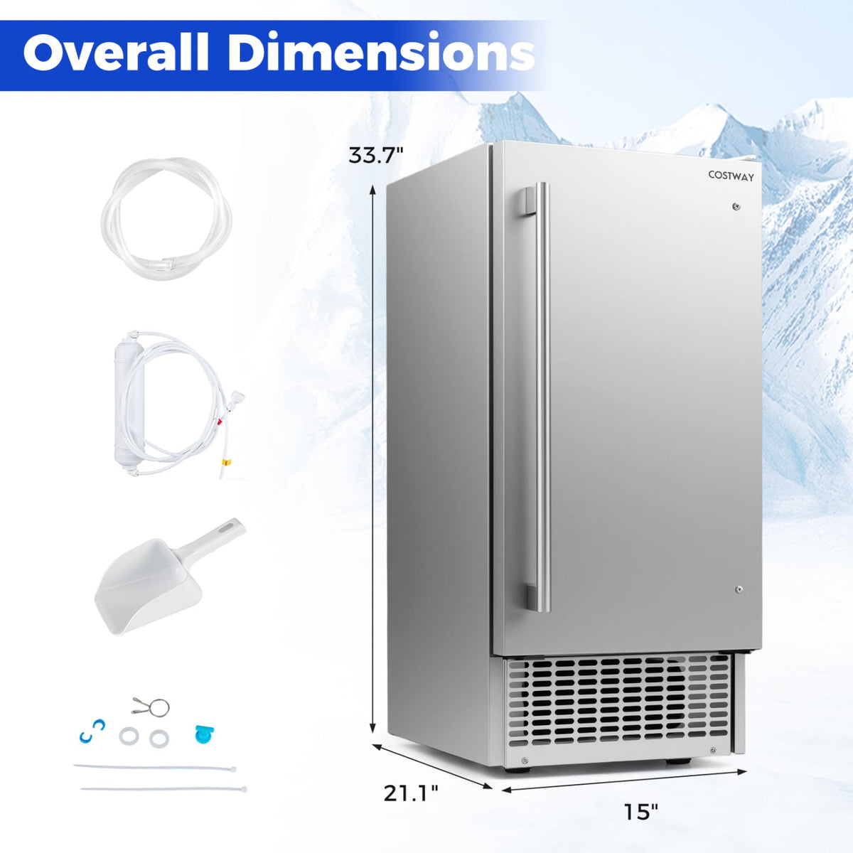 Commercial Ice Maker with 25 lbs Storage Capacity for Home Bar Cafe view 2