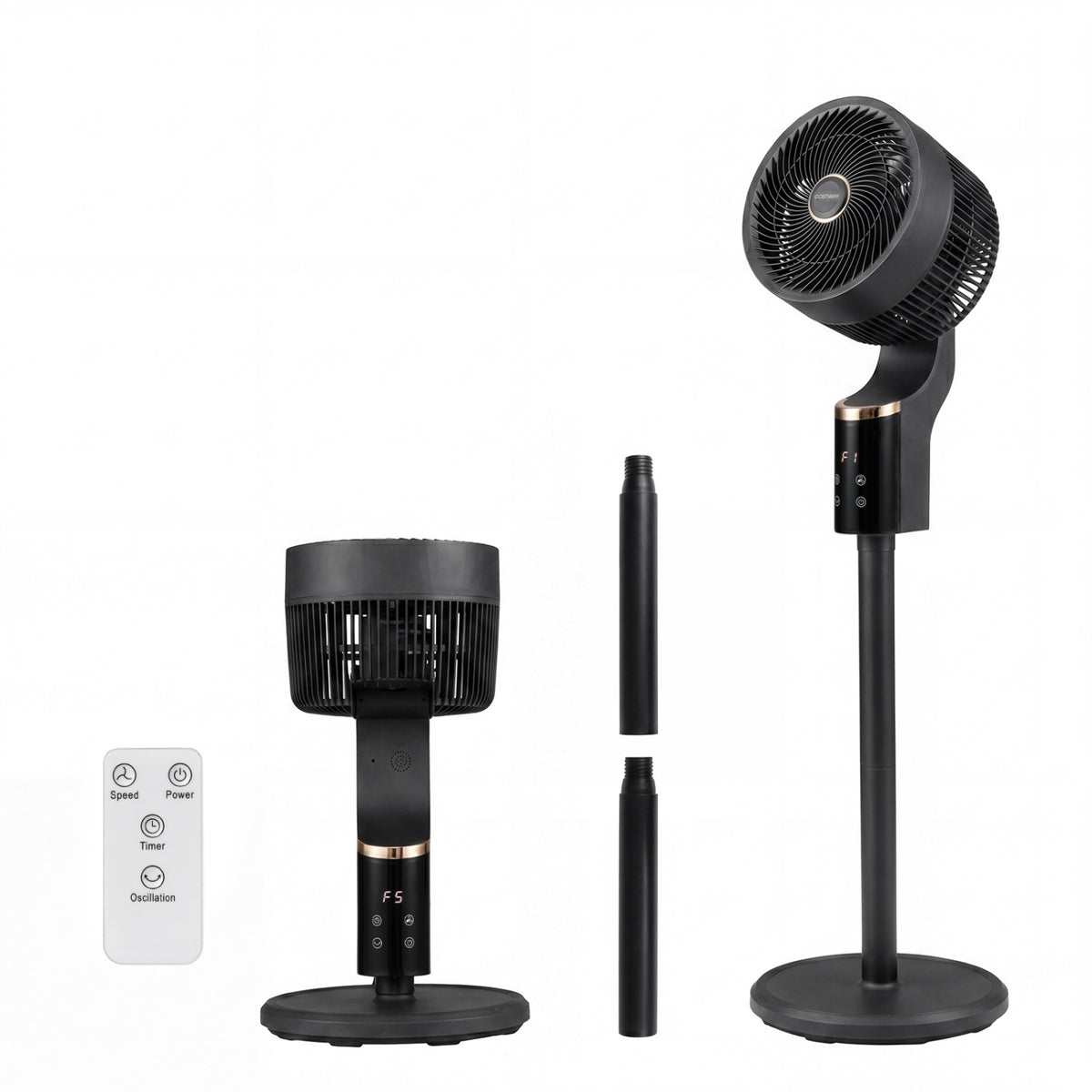 Compact Oscillating Standing Fan with 70° Oscillation and 90° Tilt for Home Office-Black view 2