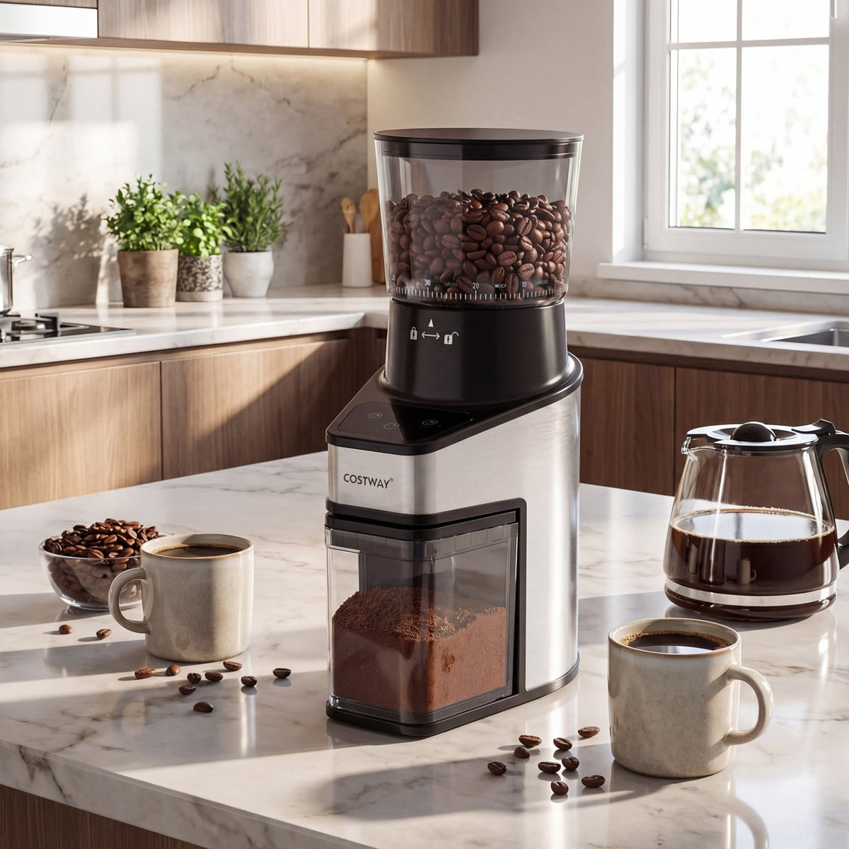 Conical Burr Coffee Grinder with 60 Precise Grinding Settings and Digital Display-Silver view 2