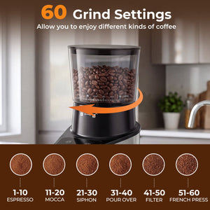 Conical Burr Coffee Grinder with 60 Precise Grinding Settings and Digital Display-Silver view 5