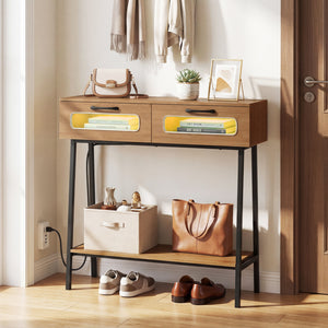 Console Table with LED Lights and Open Shelf for Hallway Entrance-Natural view 3