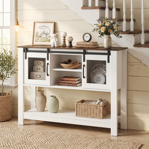 Console Table with Sliding Barn Doors and Storage Cabinets-Rustic Brown view 3