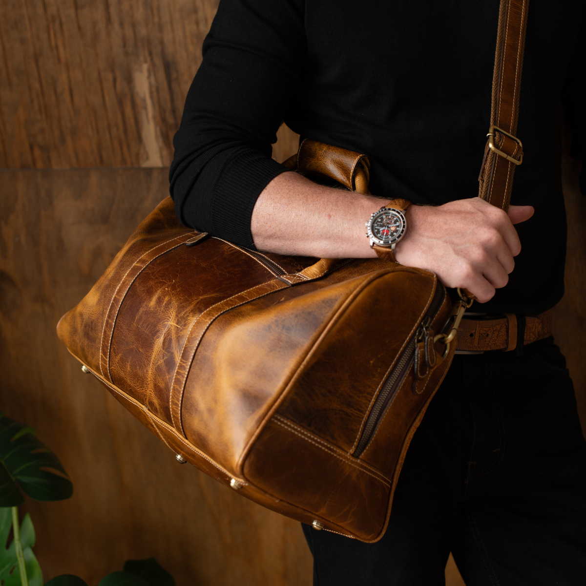 The Wayfarer Bag - Cognac Classic Full-Grain Leather Duffle Bag - NAB Leather