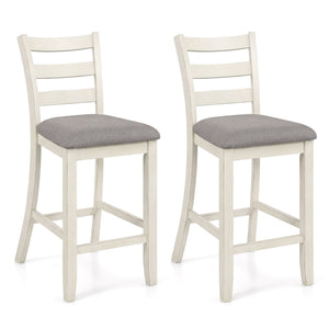 Counter Height Chairs with Fabric Seat and Rubber Wood Legs-Beige