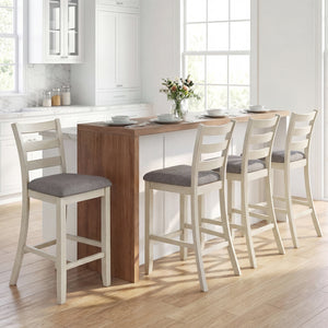 Counter Height Chairs with Fabric Seat and Rubber Wood Legs-Beige view 6