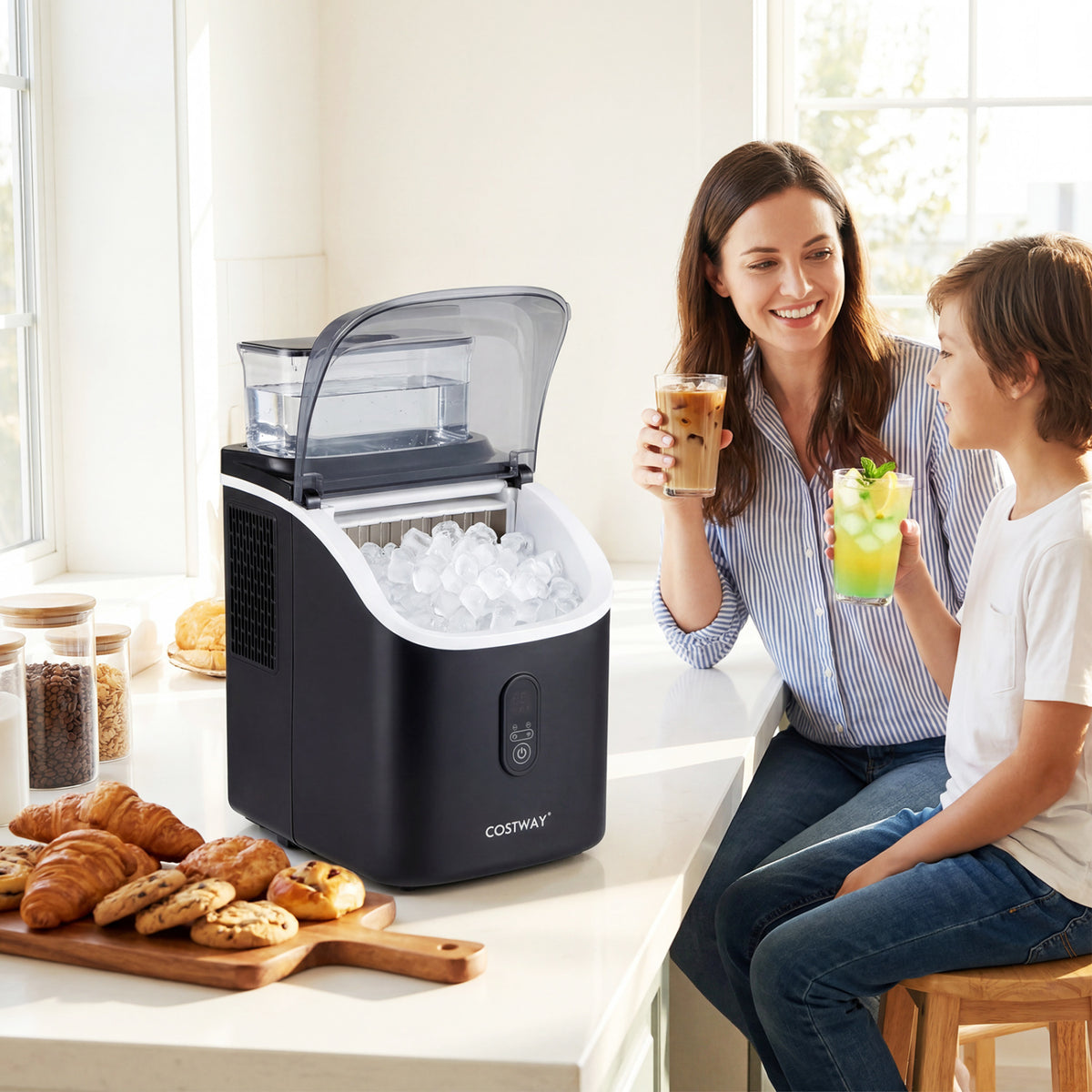 Countertop Ice Maker with External Tank and Self-Cleaning 13 Thickness Levels-Black view 2
