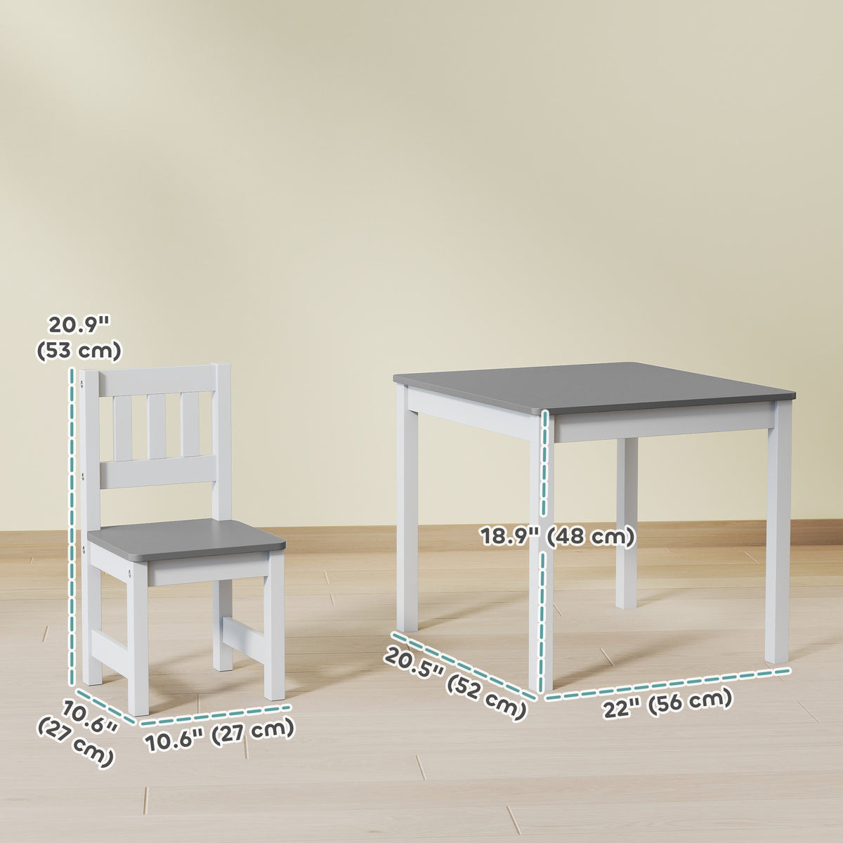 Qaba Kids Table and Chairs Set, Toddler Table and 2 Chair Set for Activity, Art, Craft, Reading, Learning