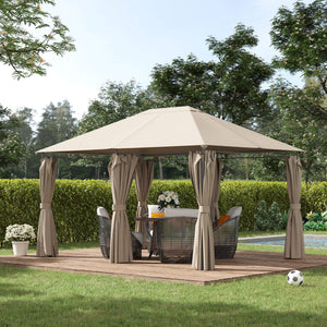 13'x 10' Soft-top Steel Patio Gazebo Canopy Party Tent with 6 Removable Curtains and Drainage Holes, Khaki – view 6