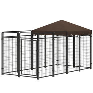Dog Kennel Outdoor with Waterproof Canopy, Dog Run with Galvanized Chain Link for Large and Medium Dogs, Black