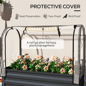 Raised Garden Bed with Cover, Metal Elevated Planter Box with Bottom Shelf and Liner, Black – view 10