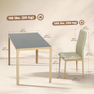 5-Piece Rectangular Glass Kitchen Table and Chairs with Metal Frame and Faux Leather Upholstery for Dining – view 20