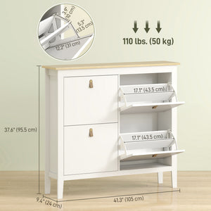 Narrow Shoe Cabinet with 2 Flip Drawers, Adjustable Shelves for Entryway, Holds 10-14 Pairs, White – view 16