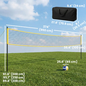 Soozier 31ft Portable Volleyball Net Set with Adjustable Height Steel Poles, Volleyball, Boundary Line and Carrying Bag