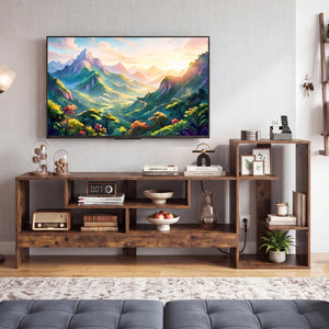 Cube TV Stand for 55 Inch TV with Power Outlets and Open Storage Shelves-Rusticbrown view 3