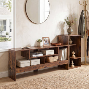 Cube TV Stand for 55 Inch TV with Power Outlets and Open Storage Shelves-Rusticbrown view 6