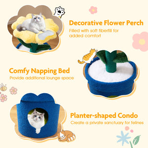Cute Cat Tree with Flower Padded Perch for Indoor Cats-Yellow view 6